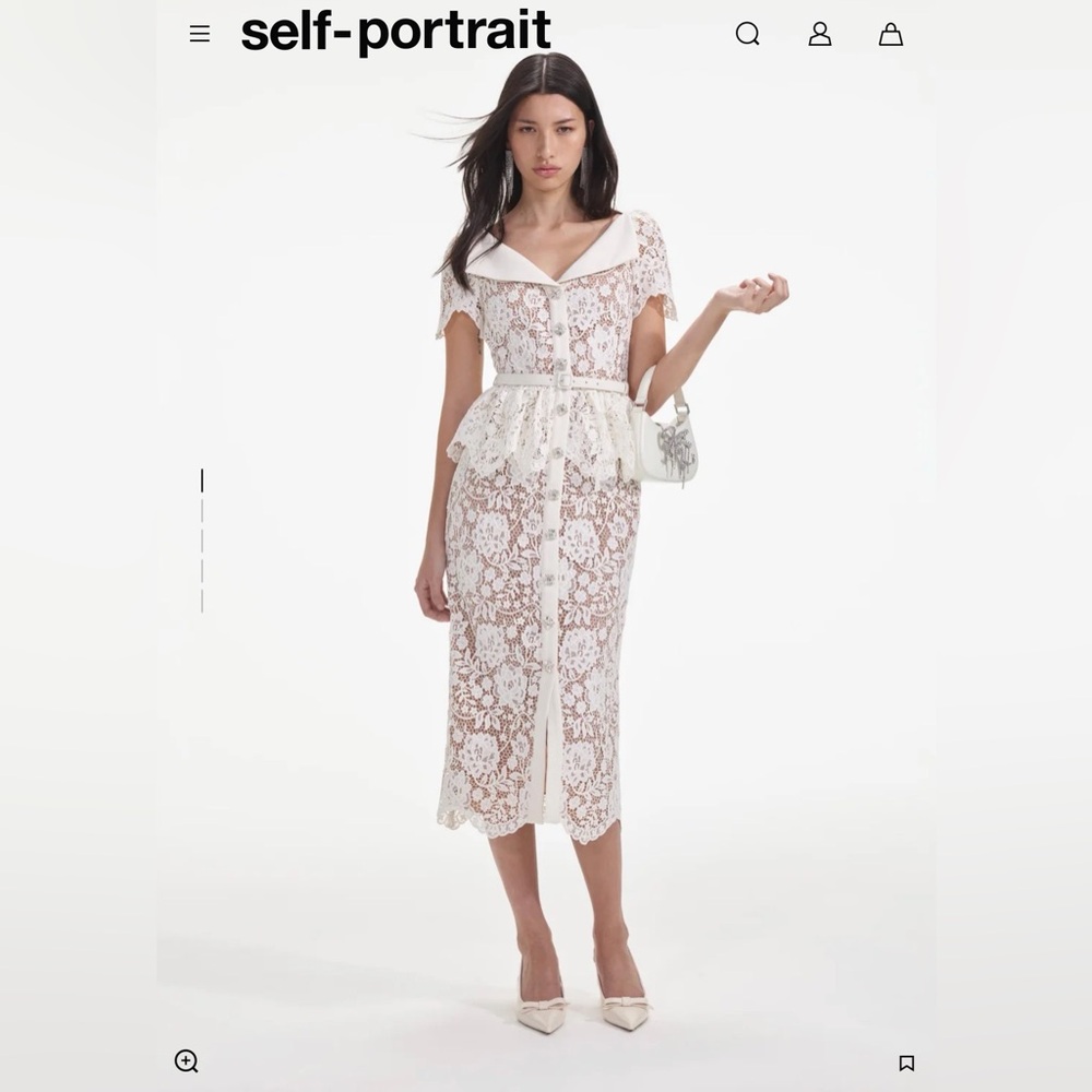 Self-Portrait Cream Lace Midi Dress